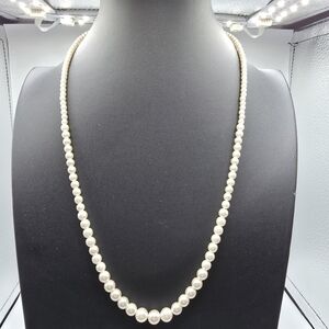 Vintage Napier Graduated Faux Pearl Necklace 23" Gold Tone Clasp Signed